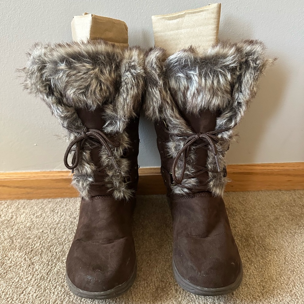 Brown Faux Fur Lined Winter Boots